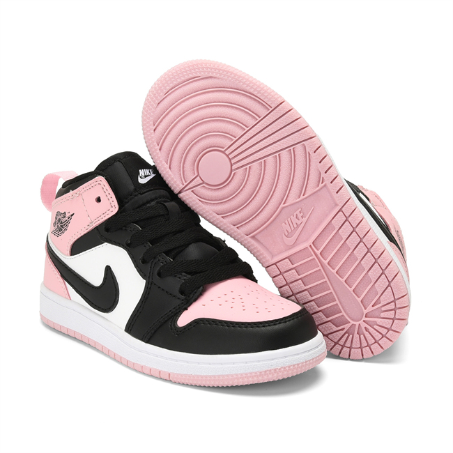 Youth Running Weapon Air Jordan 1 Black/White/Pink Shoes 0657